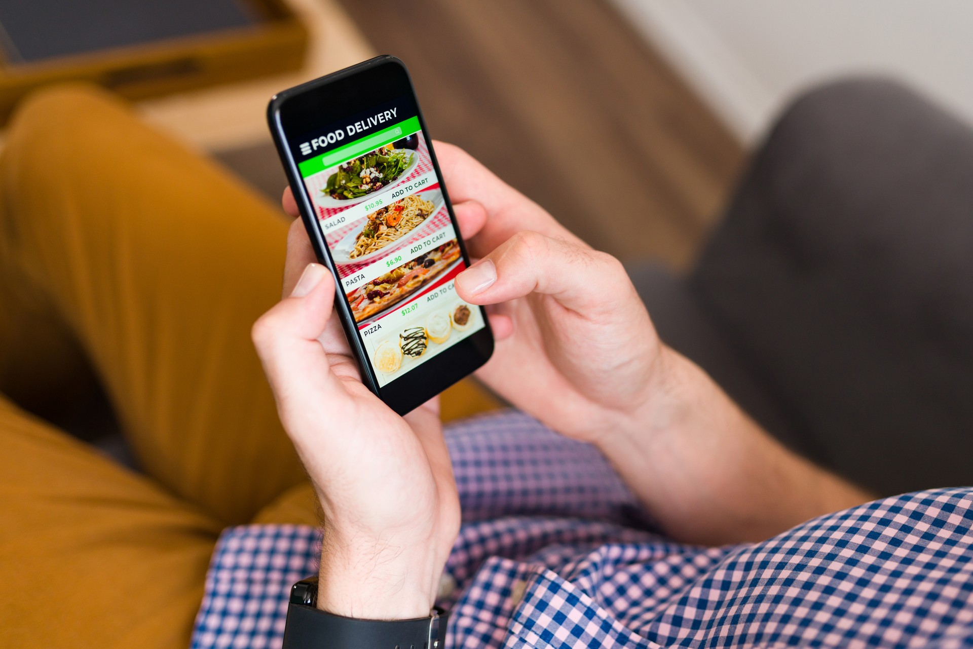 Young man ordering take out food